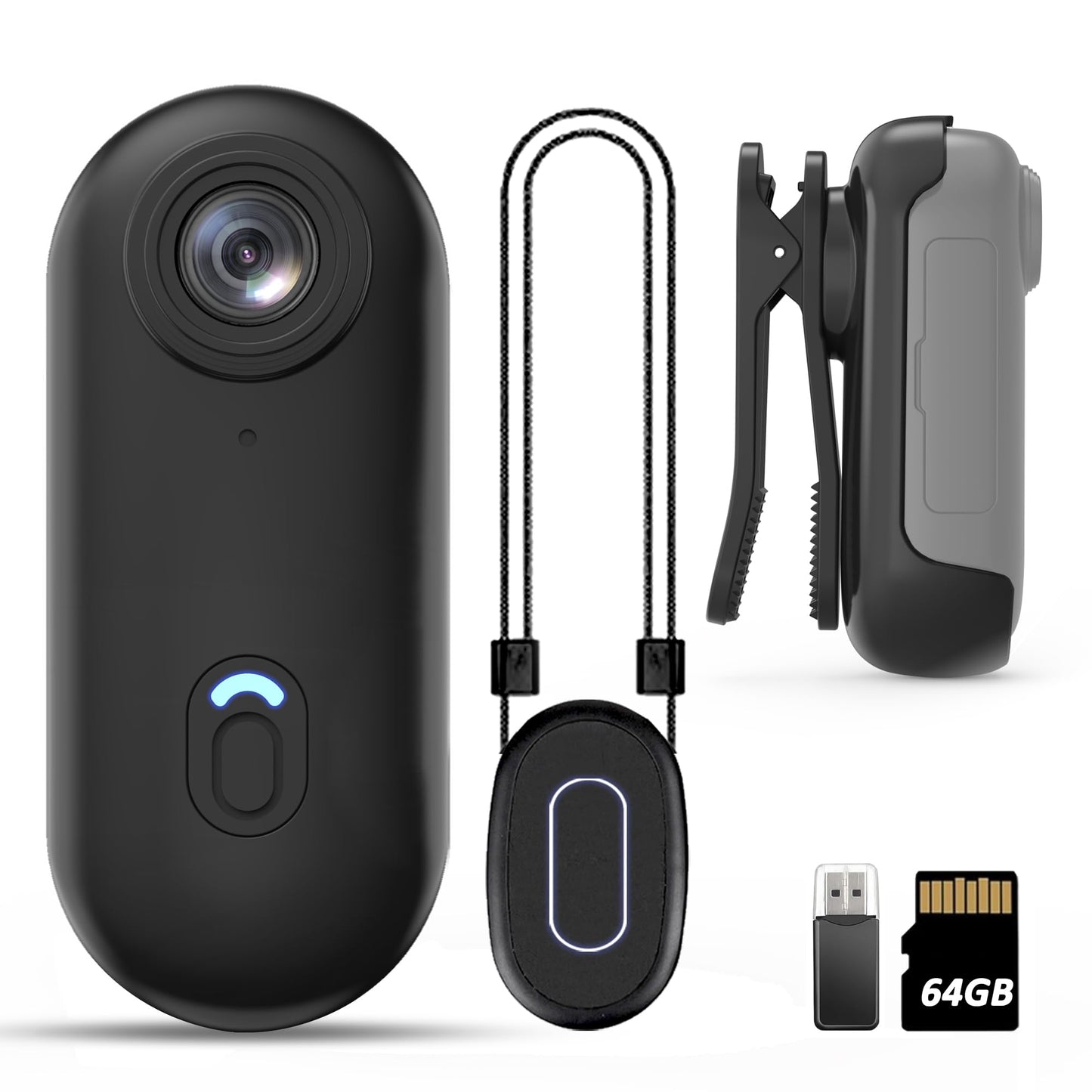 KSADBOSSBO Action Mini Body Camera with Audio & Video Recording - 1080p Personal Civilian Wearable Small 64G Cam - Tiny Pocket Vlogging Portable Hands Free Worn POV Recorder - Travel Pets Baby Family